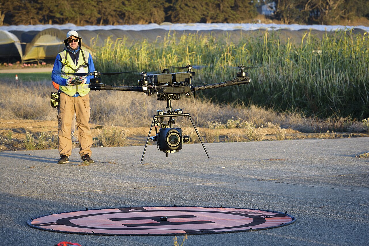 NASA Ames aircraft approaching a marked pad during a separate field test